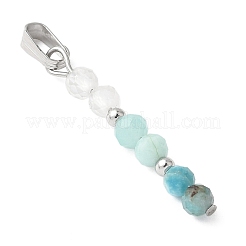 Faceted Round Natural Quartz Crystal & Amazonite & Apatite Beaded Pendants&nbsp;PALLOY-JF03529-03