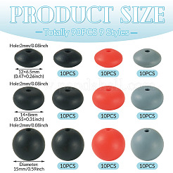 90Pcs 9 Styles Round & Rondelle Silicone Focal Beads&nbsp;SIL-TA0003-57C