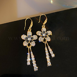 Flower Alloy Crystal Rhinestone Tassel Dangle Earrings&nbsp;FS-WG038B8-01