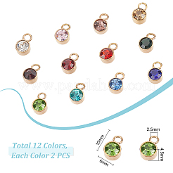 24Pcs 12 Colors Ion Plating(IP) Rose Gold Plated 304 Stainless Steel Rhinestone Pendants&nbsp;STAS-UN0050-52