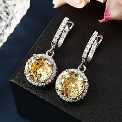 925 Sterling Silver Micro Pave Cubic Zirconia Dangle Hoop Earrings&nbsp;EJEW-F371-01B-02