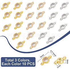 30Pcs 3 Colors Brass Cubic Zirconia Flat Round Connector Charms&nbsp;KK-UN0005-07