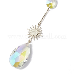 Glass Crystal Balls & Brass Sun Moon Pendant Ornament&nbsp;HJEW-JM02158
