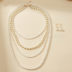 French Elegant Plastic Imitation Pearl Multilayer Necklace & Earrings Sweater Chain Set for Women&nbsp;EN7269