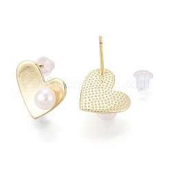 Brass & Natural Pearl Stud Earrings&nbsp;PEAR-N020-WX01