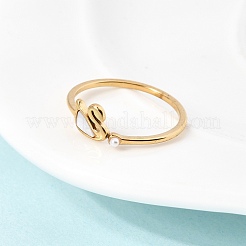 304 Stainless Steel & Natural Shell & Imitation Pearl Cuff Rings for Women&nbsp;RJEW-G372-01G-02