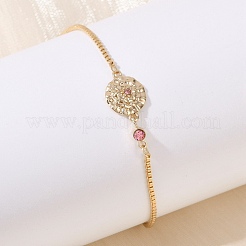 Brass Micro Pave Cubic Zirconia Birthday Flower Link Bracelets&nbsp;BJEW-U031-01G-10