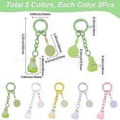 10Pcs 5 Colors Resin Badminton & Racket Pendant Decorations&nbsp;HJEW-SP0001-68