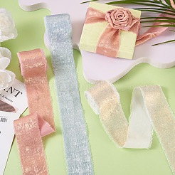 3 Rolls 3 Colors Single Face Hot Stamping Polyester Frayed Ribbon&nbsp;OCOR-TA0002-61