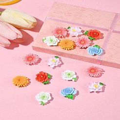 24Pcs 6 Styles Opaque Resin Flowers Cabochons&nbsp;RESI-FS0002-16