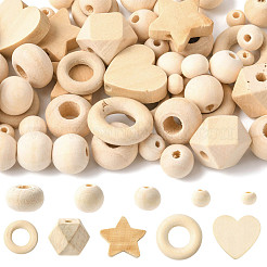 120Pcs 10 Styles Unfinished Wood Beads&nbsp;WOOD-FS0002-37
