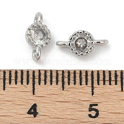 Brass Cubic Zirconia Flat Round Connector Charms&nbsp;KK-H204-02P-04