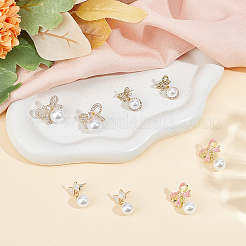 4 Pairs 4 Styles Alloy Enamel Bowknot & Plastic Pearl Dangle Stud Earrings with Sterling Silver Pins&nbsp;EJEW-AN0004-93