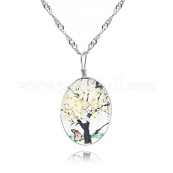 Oval Glass with Dried Flower Tree of Life Pendant Alloy Singapore Chain Necklaces&nbsp;FS-WG9834F-05
