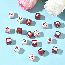 35Pcs 7 Styles Opaque Printed Acrylic Beads&nbsp;MACR-YW0004-38