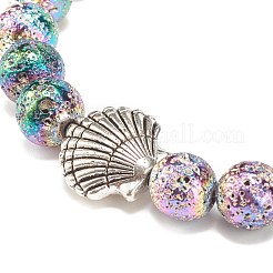 2Pcs 2 Style Natural Lava Rock & Synthetic Hematite Stretch Bracelets Set with Alloy Shell&nbsp;BJEW-JB08028