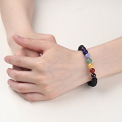 Chakra Natural Lava Rock Beaded Stretch Bracelets&nbsp;BJEW-JB02225-01