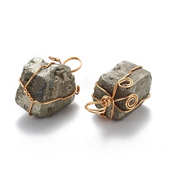 Cuboid Brass Natural Pyrite Pendants&nbsp;G-N0145-10