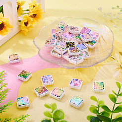 30Pcs Rainbow Iridescent Printed Opaque Acrylic Beads&nbsp;OACR-TA0001-73A