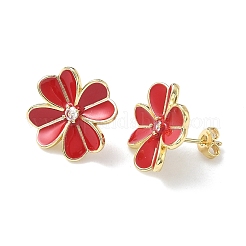 Flower Brass Enamel Stud Earrings&nbsp;EJEW-C177-01G-01