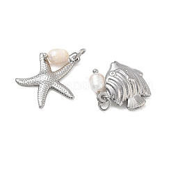 Ocean Sea Animals 304 Stainless Steel & Natural Freshwater Pearl Pendants&nbsp;PALLOY-JF06025