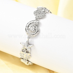 Summer Beach Brass Micro Pave Clear Cubic Zirconia Starfish & Shell Shape Link Chain Bracelets&nbsp;BJEW-C118-02A-P