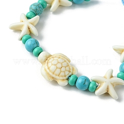 Turtle & Starfish Dyed Synthetic Turquoise Slider Bracelets&nbsp;BJEW-JB10279-01