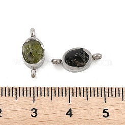 Natural Mixed Gemstone Chip 304 Stainless Steel Oval Connector Charms&nbsp;KK-P300-11P