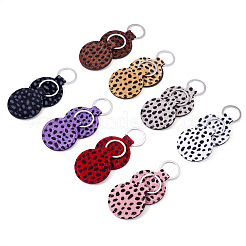 16Pcs 8 Colors Flat Round Leopard Pattern PU Leather Keychains&nbsp;KEYC-TA0001-37