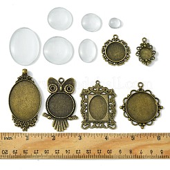 DIY Blank Owl/Round Glass & Tibetan Style Alloy Pendant Making Kits&nbsp;DIY-FS0006-11
