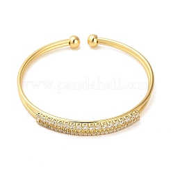 Brass Micro Pave Clear Cubic Zirconia 2-Line Open Cuff Bangles for Women&nbsp;BJEW-M312-12G