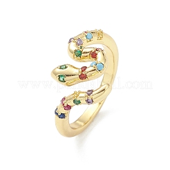 Colorful Cubic Zirconia Snake Open Cuff Ring&nbsp;RJEW-K240-08G-01