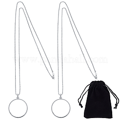 2Pcs Flat Round 5X Magnifying Glass Pendant Necklaces&nbsp;NJEW-SP0001-03P