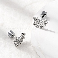 Brass Micro Pave Clear Cubic Zirconia Crab Stud Earrings&nbsp;EJEW-K319-01P