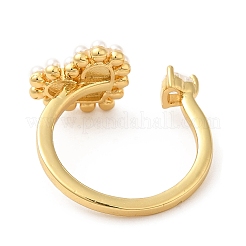 Cubic Zirconia Heart Open Cuff Ring with ABS Plastic Pearl Beaded&nbsp;RJEW-M148-05G