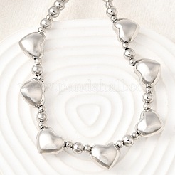 Brass Heart Bib Round Beaded Necklaces for Women&nbsp;NJEW-D314-09G