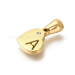 26Pcs Letter A~Z 304 Stainless Steel Heart Pendants with Crystal Rhinestone&nbsp;STAS-Z103-01G-M
