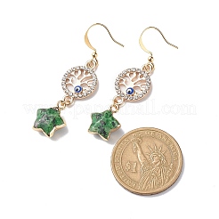 Natural Gemstone Star with Evil Eye Dangle Earrings&nbsp;EJEW-JE05069