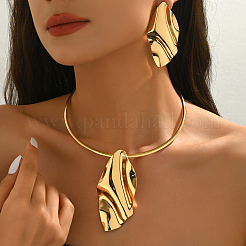 Iron Leaf Pendant Choker & Stud Earring Sets for Women&nbsp;HA2719