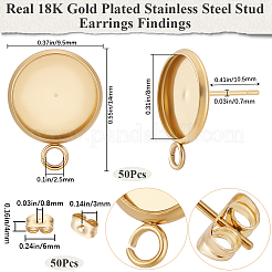 50Pcs Flat Round 304 Stainless Steel Stud Earrings Findings&nbsp;STAS-BBC0005-85D