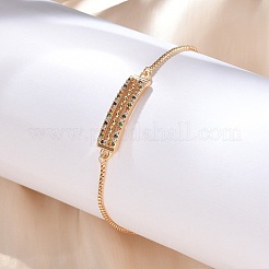 Rectangle Brass Micro Pave Cubic Zirconia Link Slider Bracelets&nbsp;KK-R217-52G