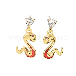 Snake Brass Micro Pave Clear Cubic Zirconin Dangle Stud Earrings&nbsp;EJEW-D318-09G
