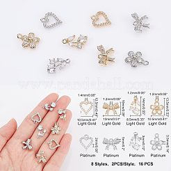 16Pcs 8 Style  Rack Plating Brass Micro Pave Cubic Zirconia Charms&nbsp;ZIRC-FH0001-17