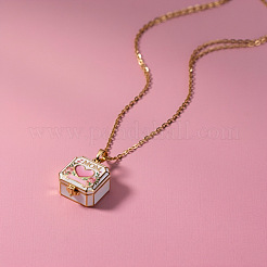 Mother's Day Brass Enamel Pink Heart Mom Openable Square Locket Pendant Necklaces for Women&nbsp;WGB75E5-01