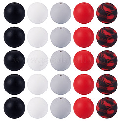 50Pcs 5 Colors Silicone Beads Loose Silicone Beads Kit Leopard Print Silicone Beads for Keychain Making Bracelet Necklace&nbsp;SIL-TA0003-35B