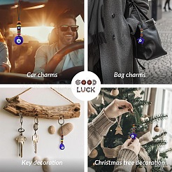 4Pcs Blue Evil Eye Handmade Lampwork & Wood Beaded Hanging Ornaments&nbsp;HJEW-FS00080
