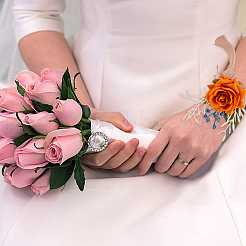 Cloth Flower & Foam Wrist Corsage with Plastic Pearl&nbsp;BJEW-WH0022-33A