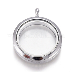 Flat Round Alloy Rhinestone Magnetic Locket Pendants&nbsp;PALLOY-WH0069-01-P