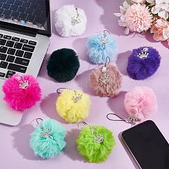 10Pcs Handmade Imitation Rex Rabbit Fur Pompom Ball Mobile Straps&nbsp;HJEW-OC00071