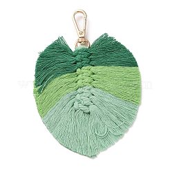 Handmade Braided Macrame Cotton Thread Leaf Pendant Decorations&nbsp;GLAA-K060-08KCG-03